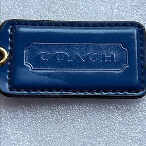 Coach Blue Leather Purse Fob Key Tag with Brass Disc Charm